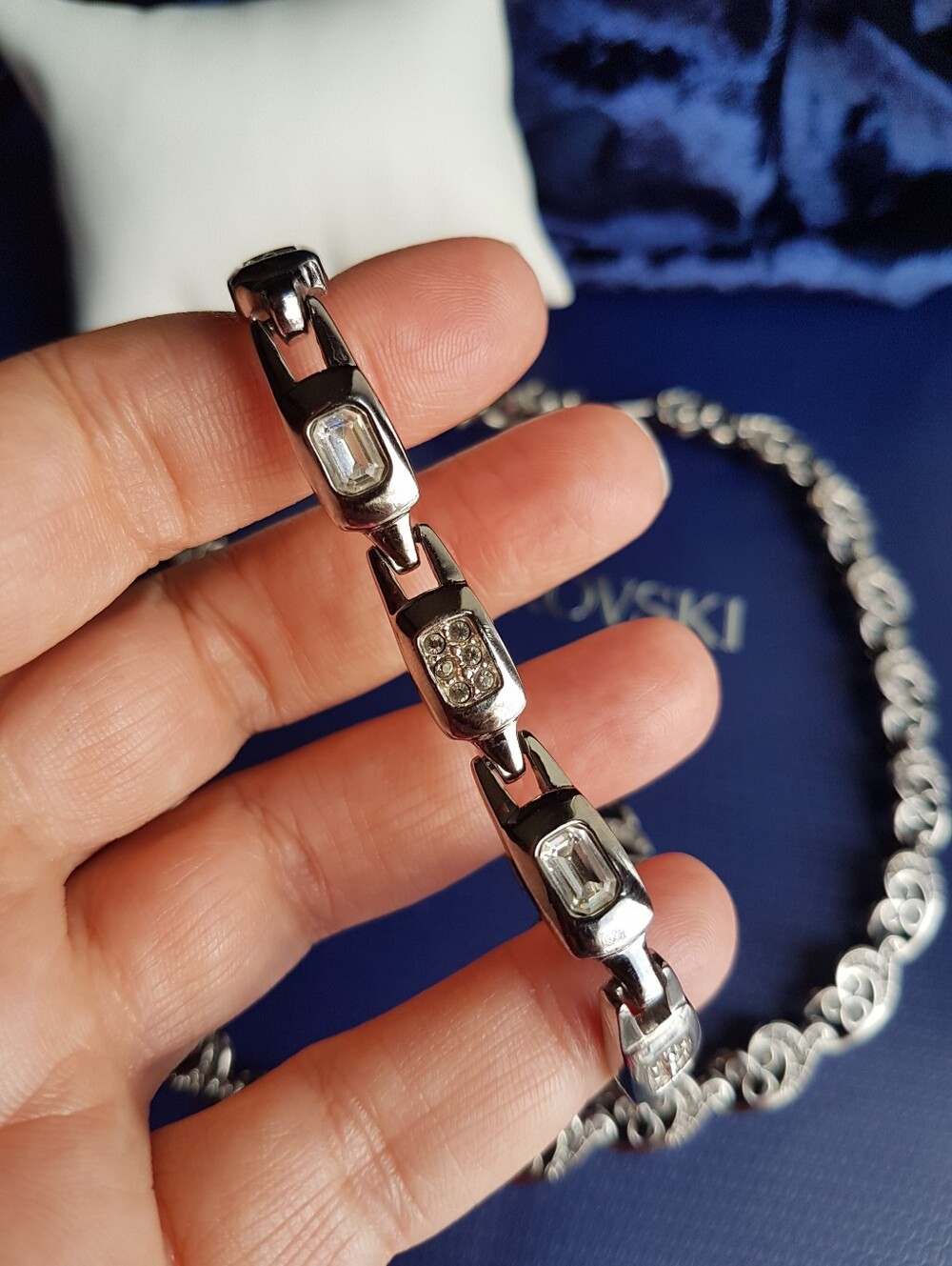 AUTHENTIC Swarovski Gunmetal Crystal Inlaid Tennis Bracelet Vintage